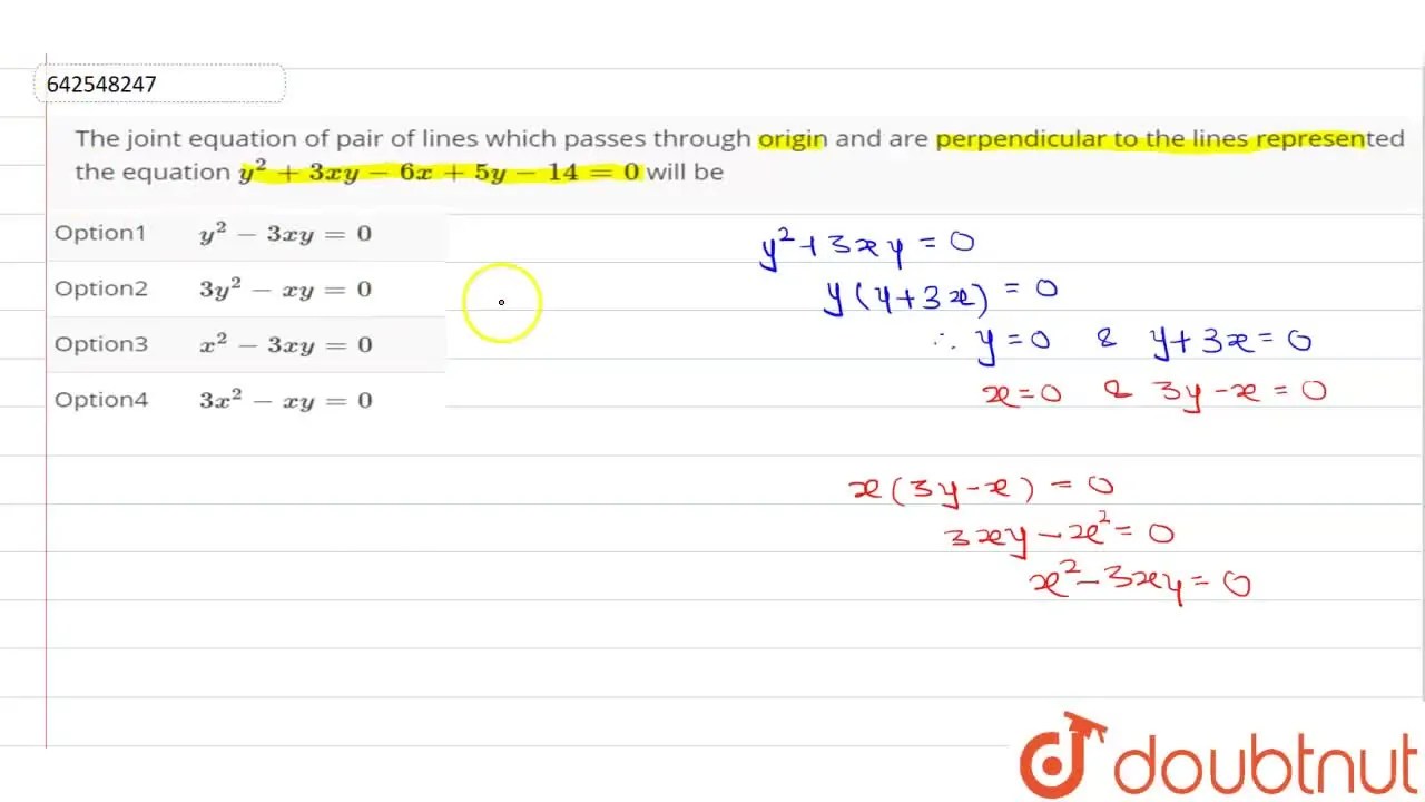The joint equation of pair of lines which passes through origin and ar