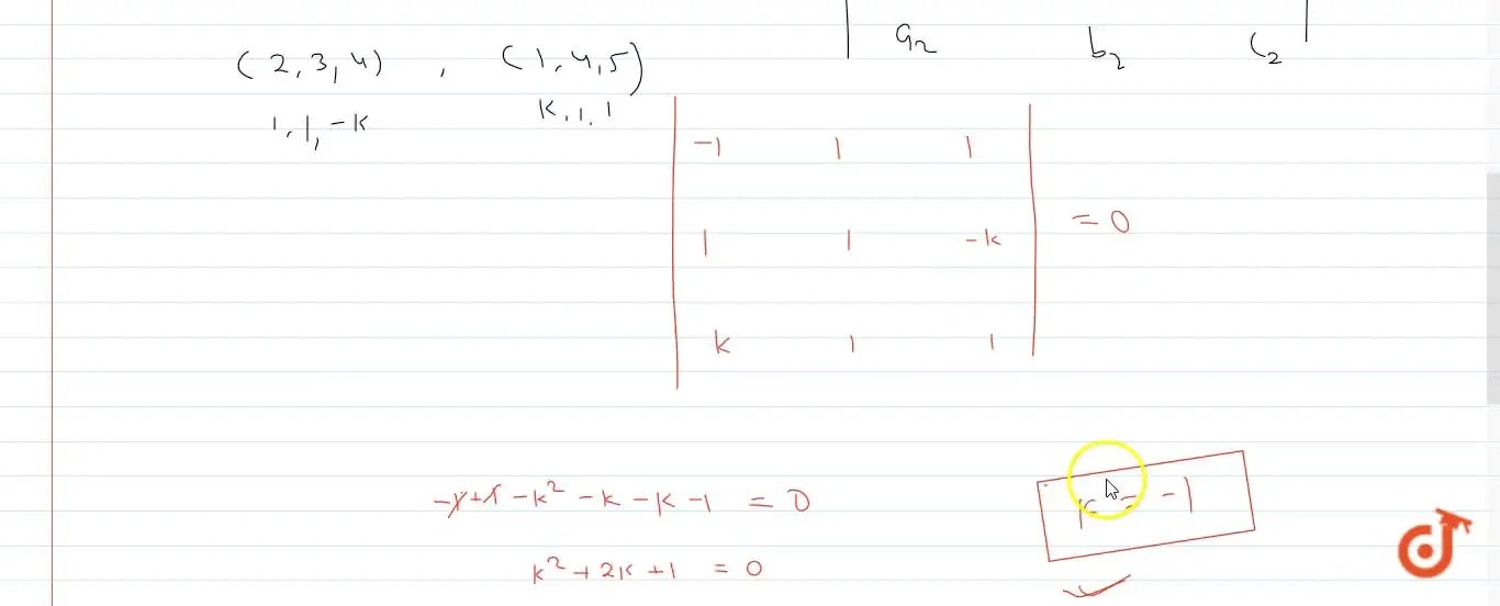 the lines (x2)/1 = (y3)/1 = (z4)/k and (x1)/k = (y4)/1 = (z5)/1