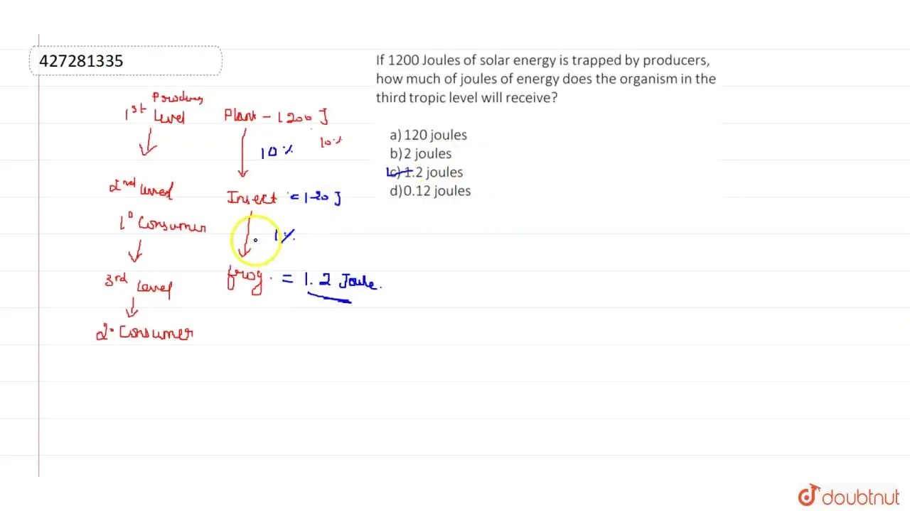 [Tamil Solution] If 1200 Joules of solar energy is trapped by producer