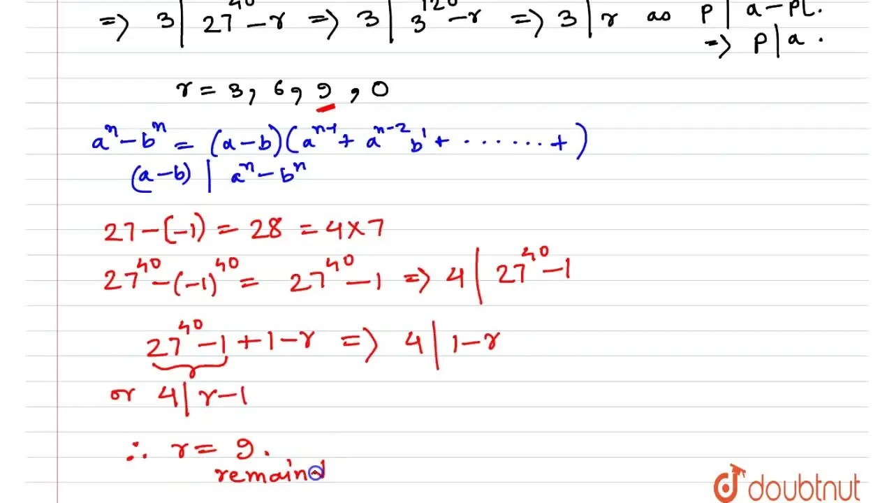 Find the remainder when 27^(40) is divided by 12.