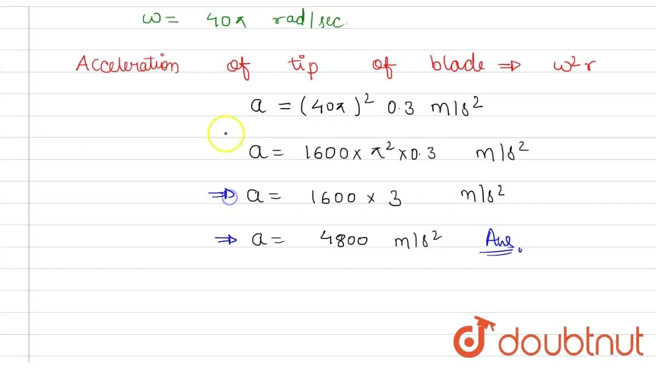 An electric fan has blades of length 30 cm as measured from the axis o