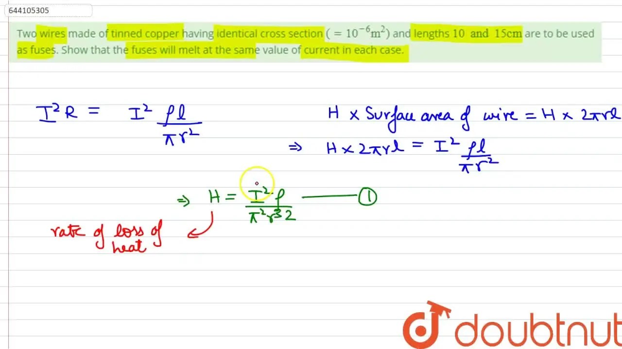 Two wires made of tinned copper having identical cross section ( = 10^