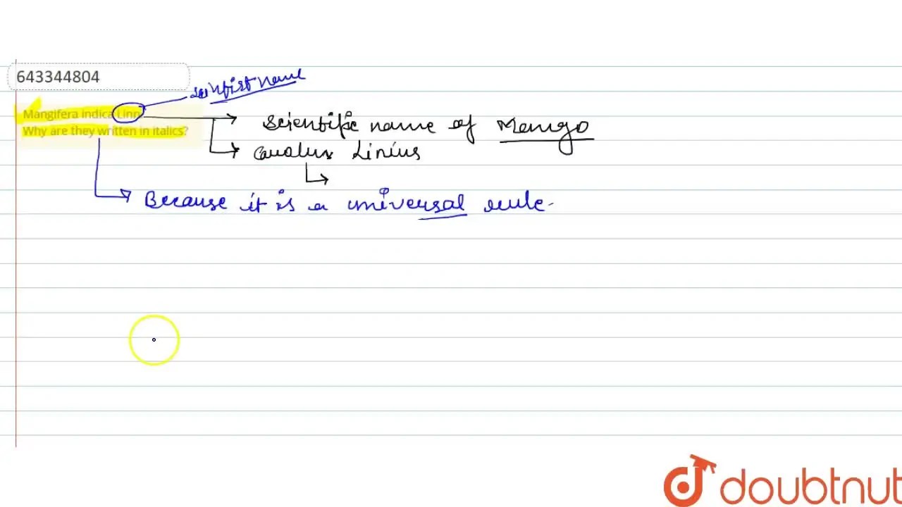 Mangifera indica Linn. Why are they written in italics?