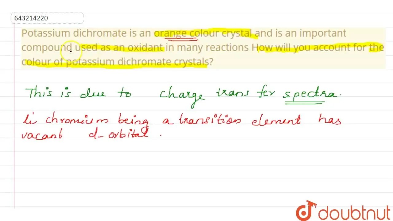 [Malayalam] Potassium dichromate is an orange colour crystal and is an