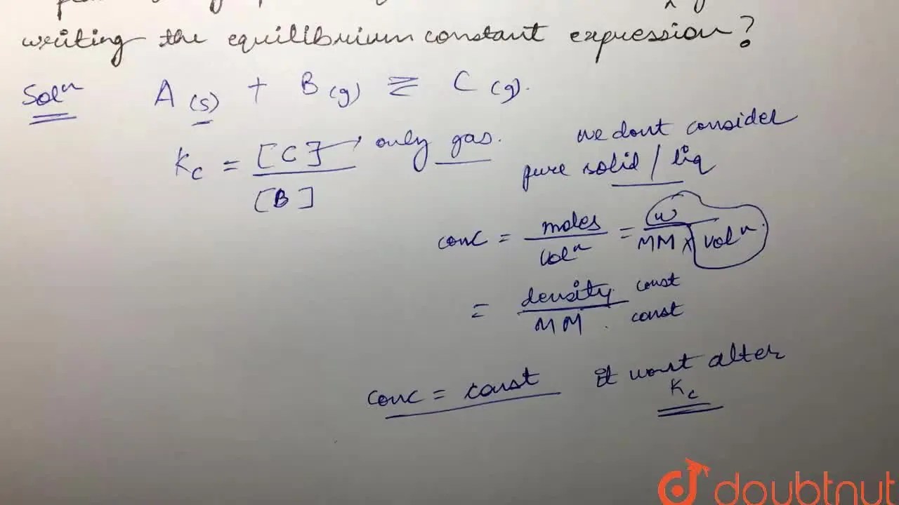 Explain why pure liquids and solids can be ignored while writing the e