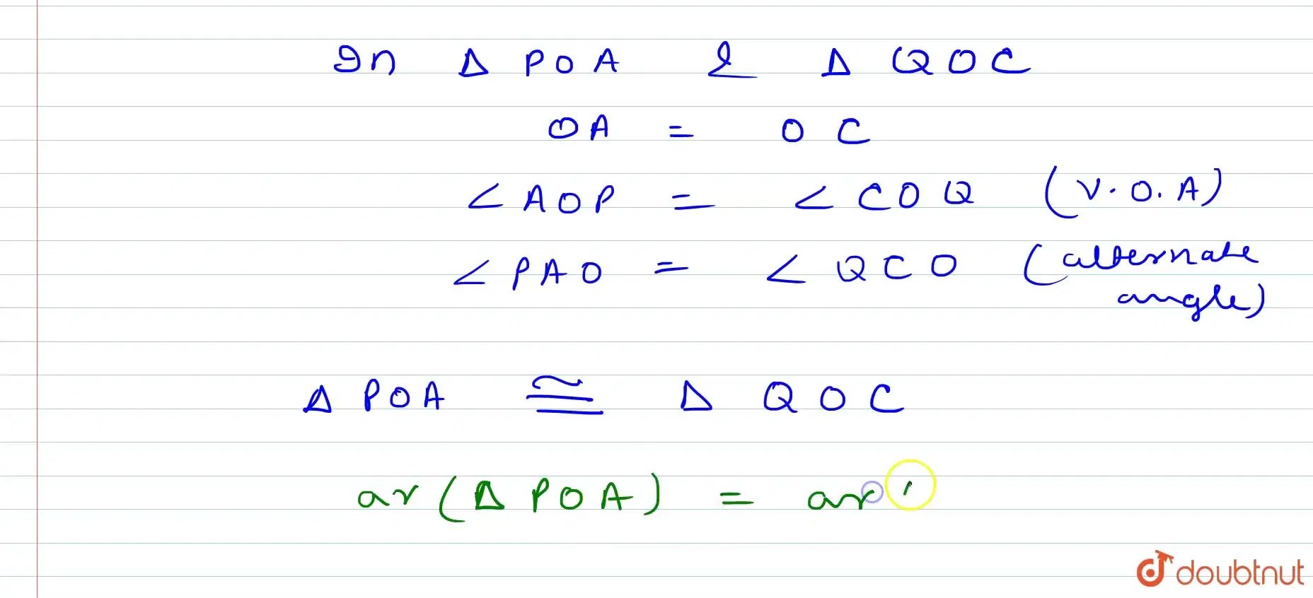 A B C D is a parallelogram whose A C\ a n d\ B D intersect at Odot