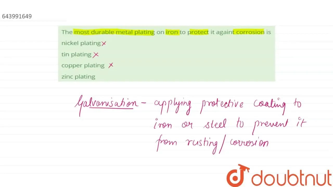 The most durable metal plating on iron to protect it againt corrosion