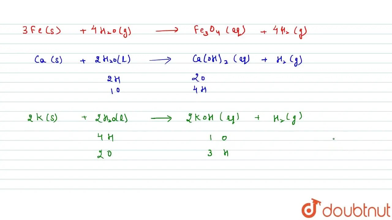 Write equations for the reactions of (i) iron with steam (ii) calc