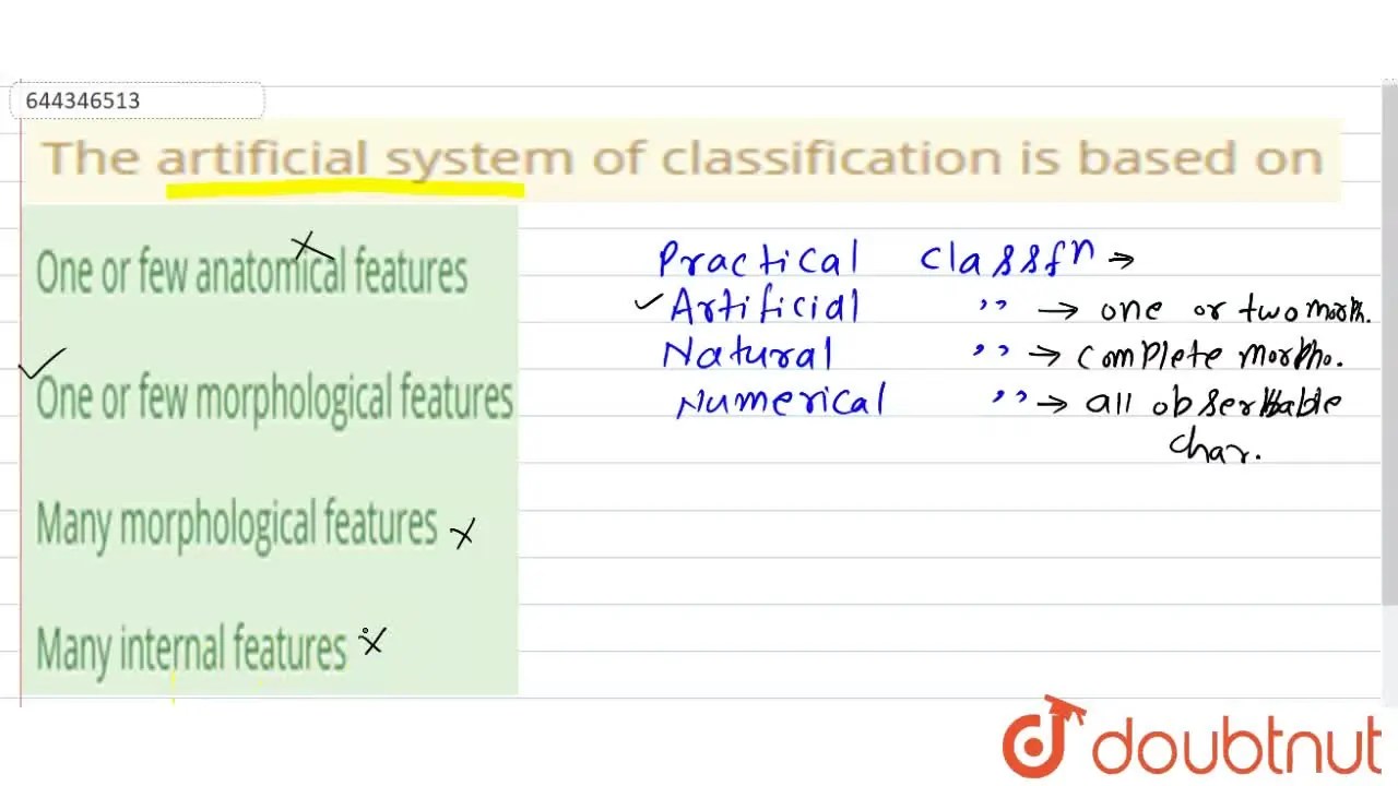 The artificial system of classification is based on