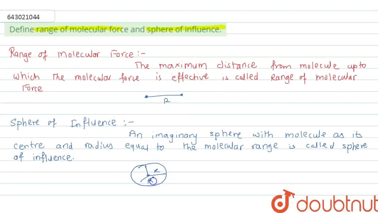 [Marathi] Define range of molecular force and sphere of influence.