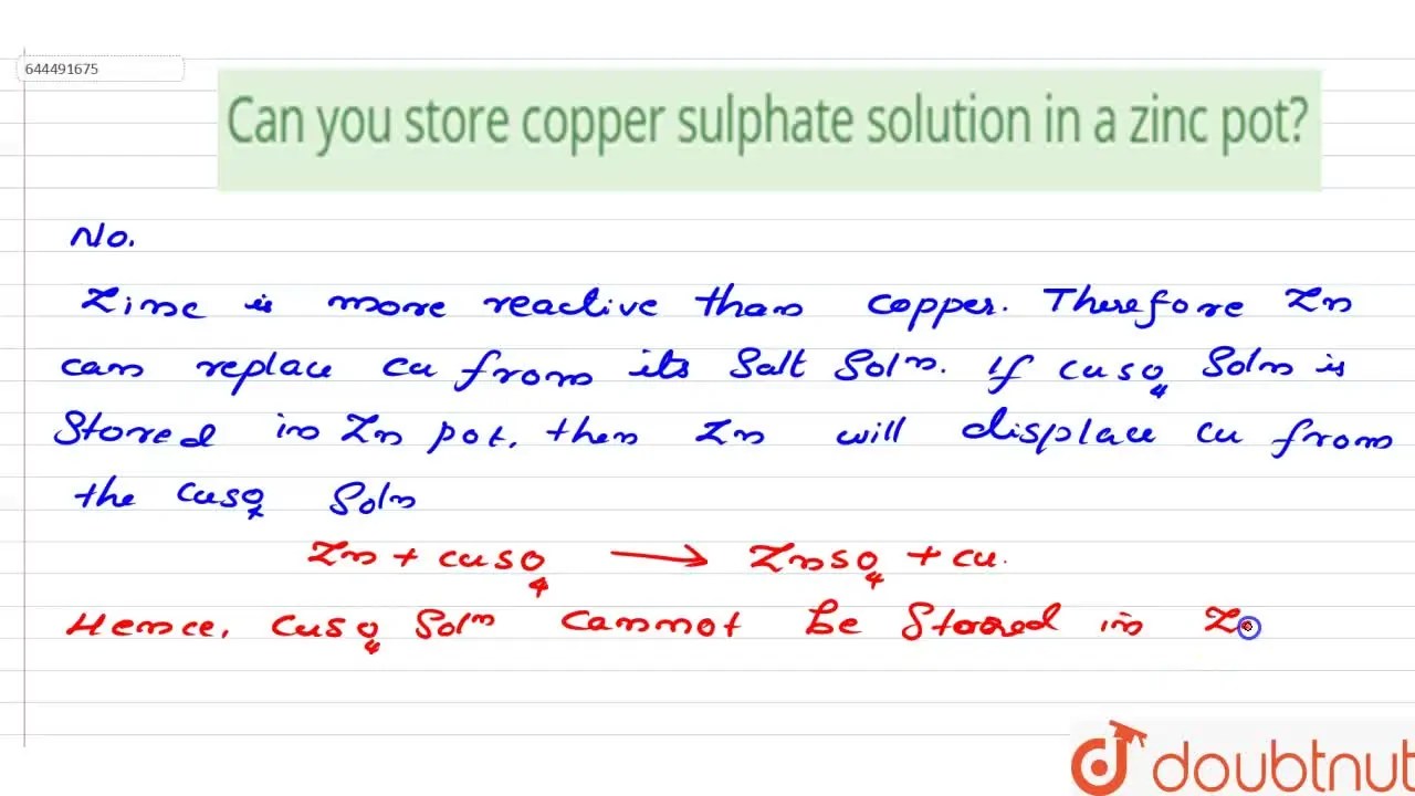 [Malayalam] Can you store copper sulphate solution in a zinc pot?