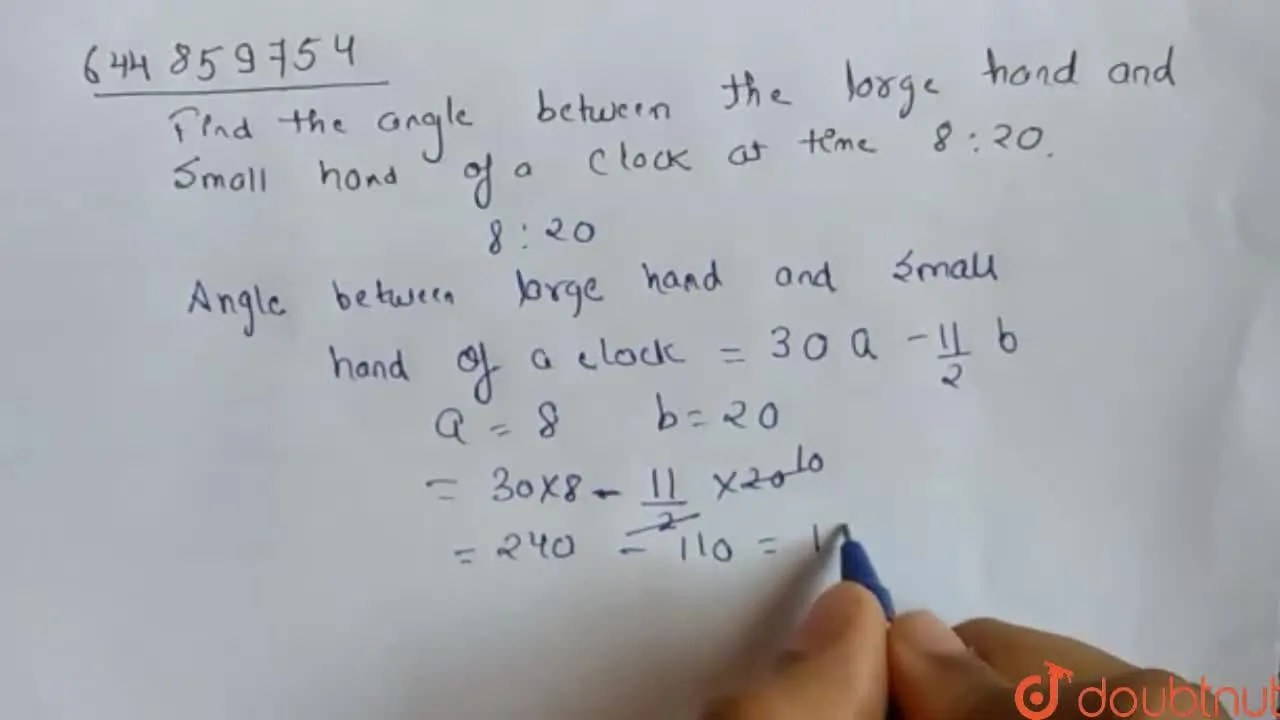 Find the anlge between the large hand and small hand of a clock at tim
