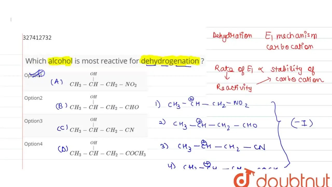 Which alcohol is most reactive for dehydrogenation