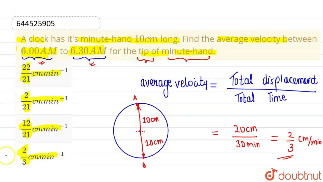 A clock has it's minutehand 10 cm long. Find the average velocity bet