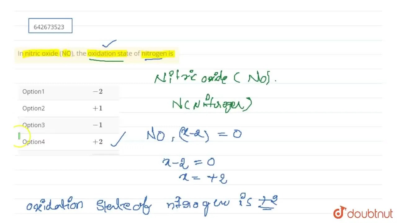 [Telugu] In nitric oxide (NO), the oxidation state of nitrogen is