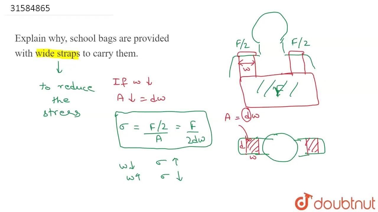 Explain why, school bags are provided with wide straps to carry them.