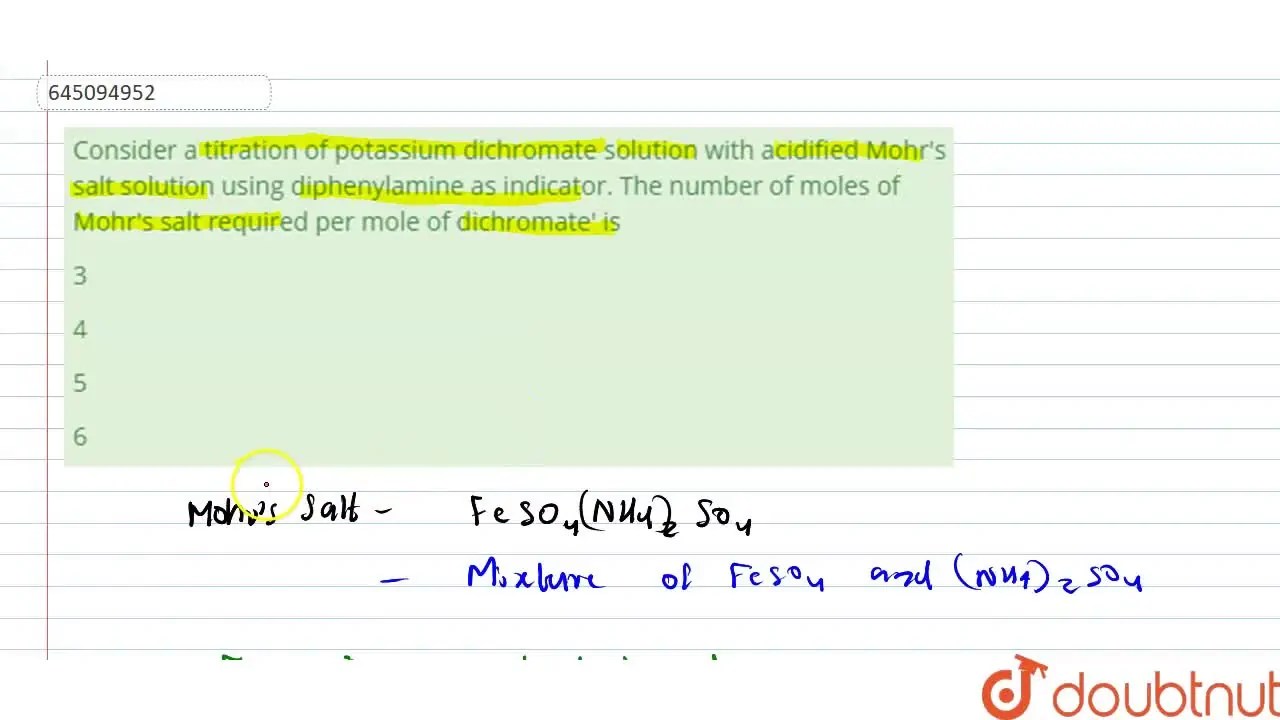 [Malayalam] Consider a titration of potassium dichromate solution with
