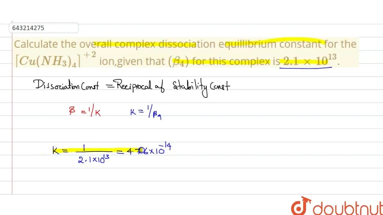 [Malayalam] Calculate the overall complex dissociation equillibrium co
