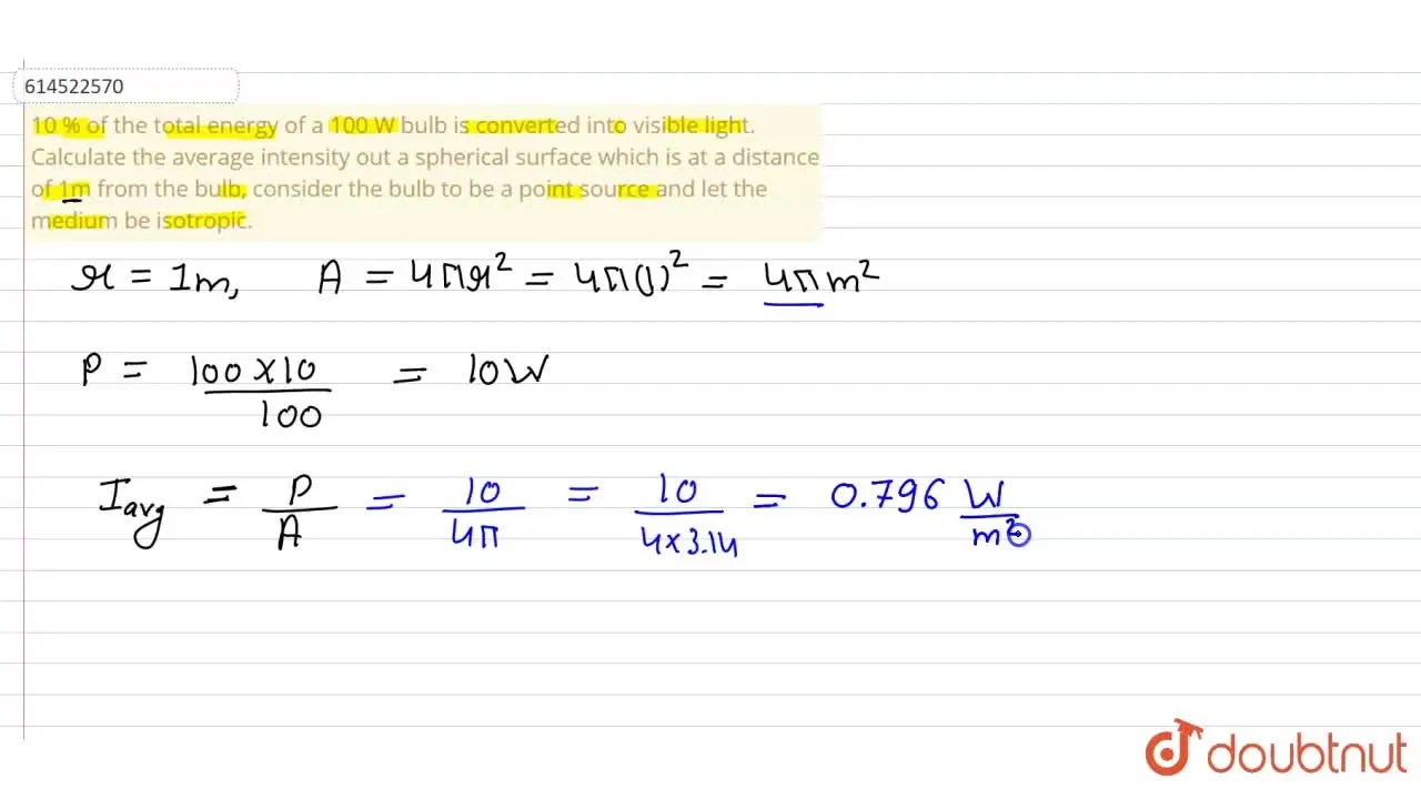 [Gujrati] 10 of the total energy of a 100 W bulb is converted into v