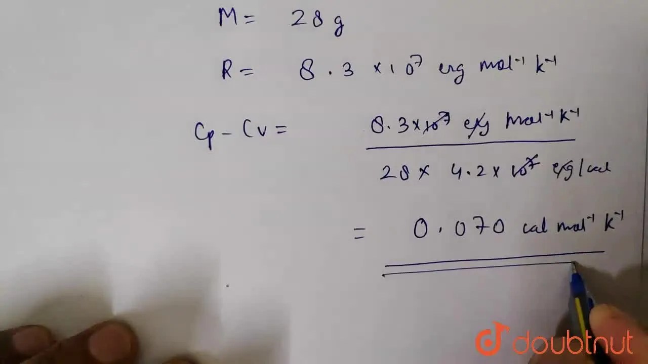 Calculate the difference between two specific heats of 1 g of nitrogen