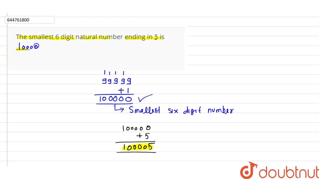 The smallest 6 digit natural number ending in 5 is