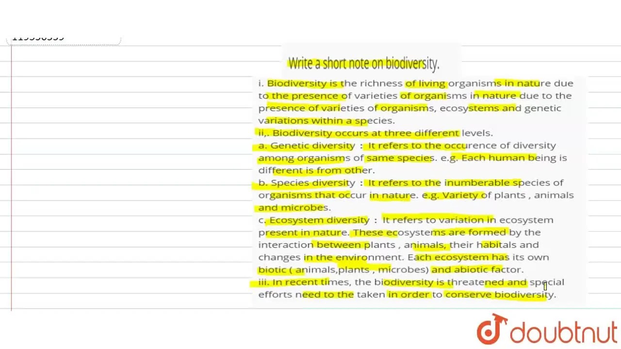 Write a short note on biodiversity.