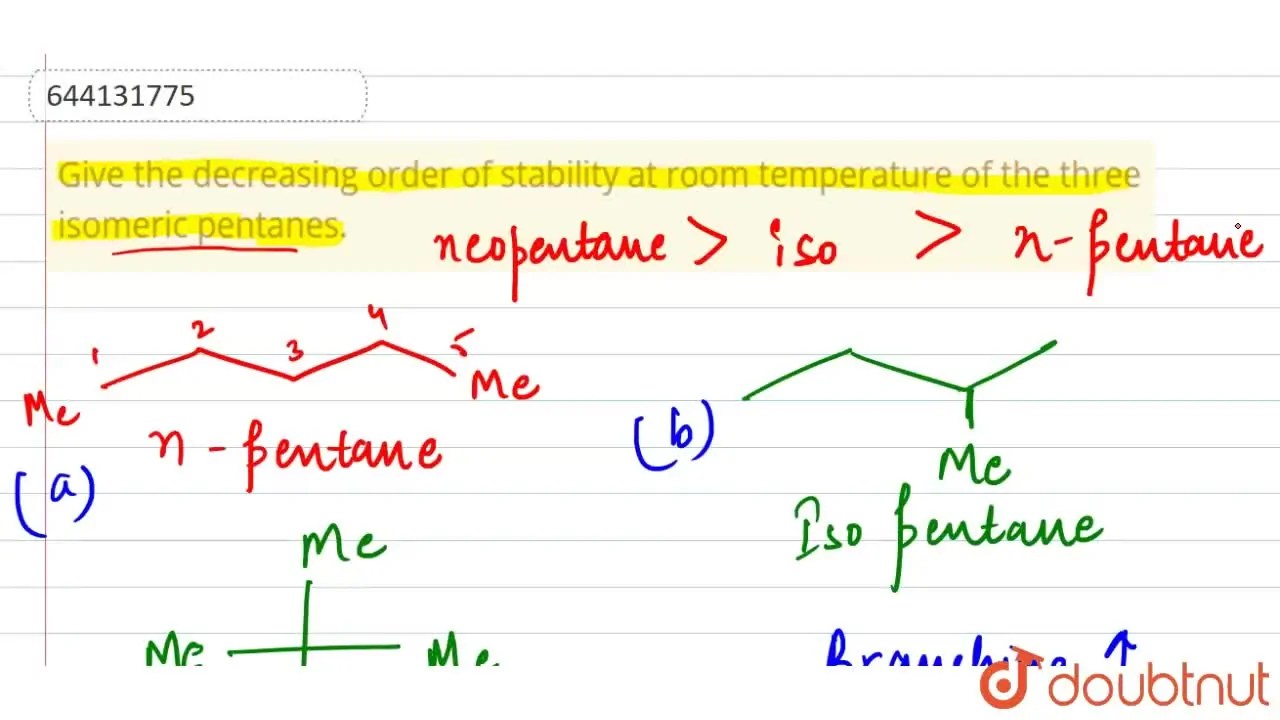 Give the decreasing order of stability at room temperature of the thre