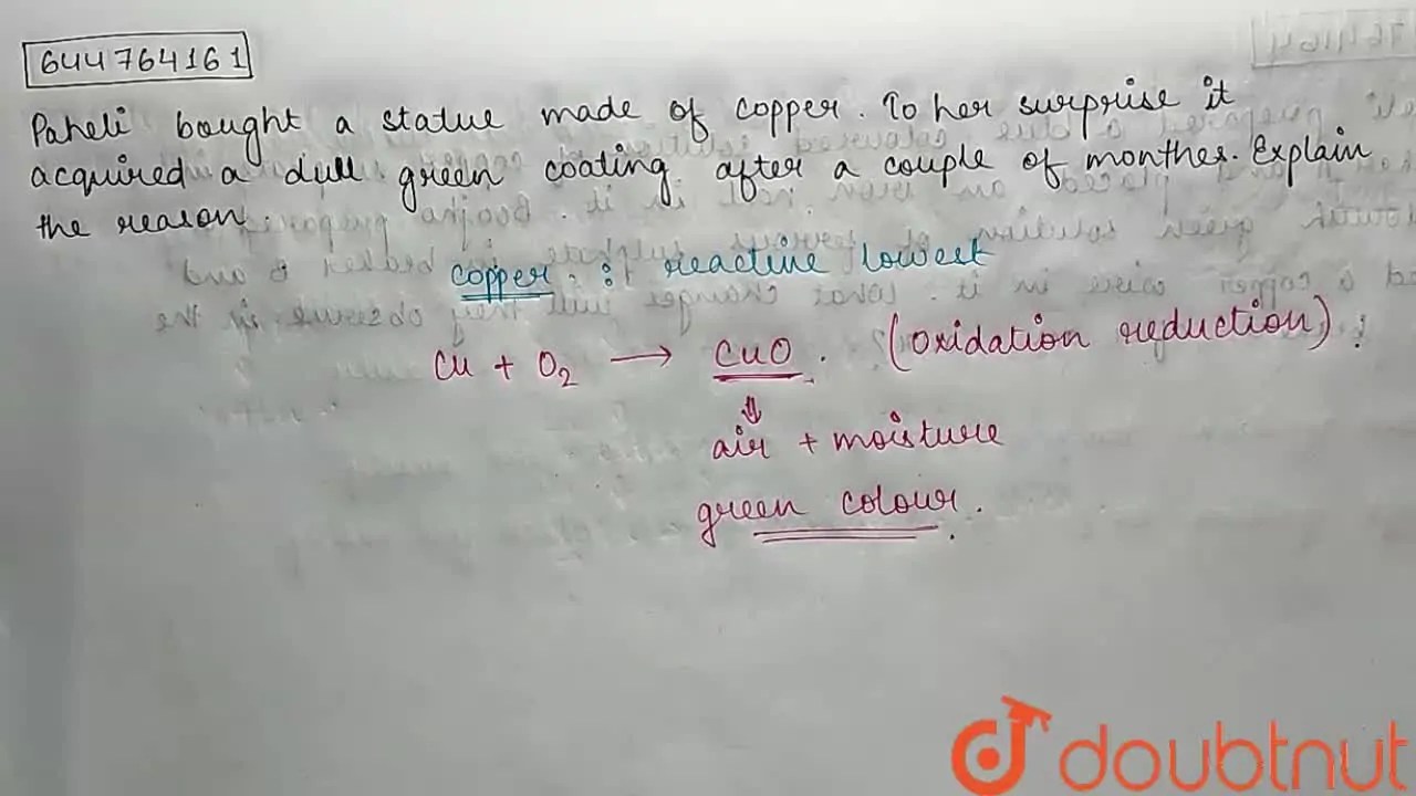 Paheli bought a statue made of copper. To her surprise it acquired a d