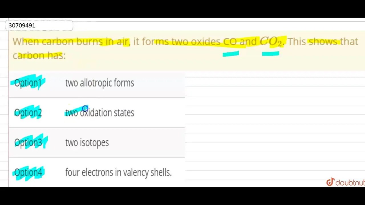When carbon burns in air, it forms two oxides CO and CO(2). This shows