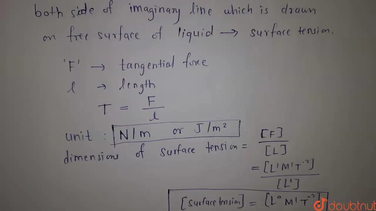 [Marathi] Define surface tension. Write down its units and dimension.