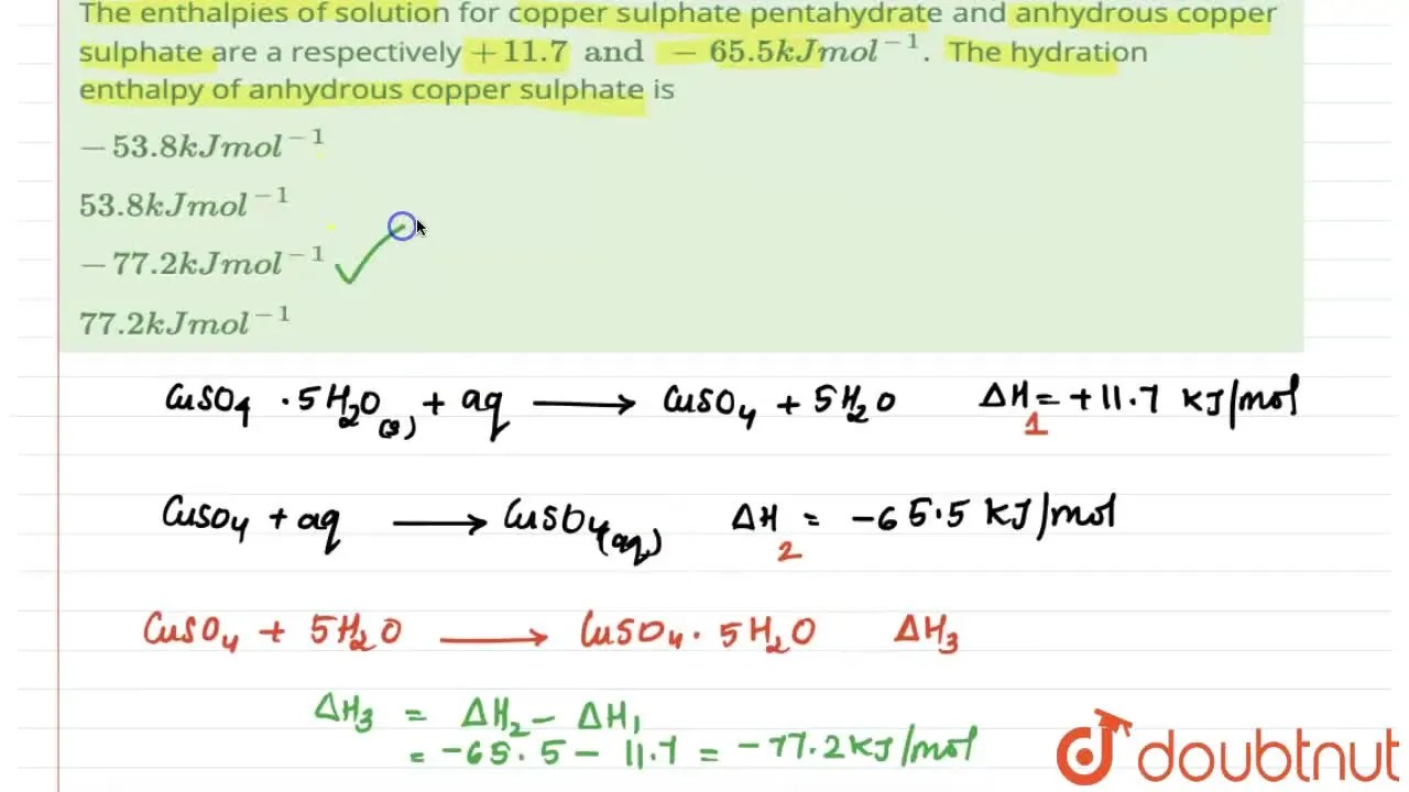 [Malayalam] The enthalpies of solution for copper sulphate pentahydrat