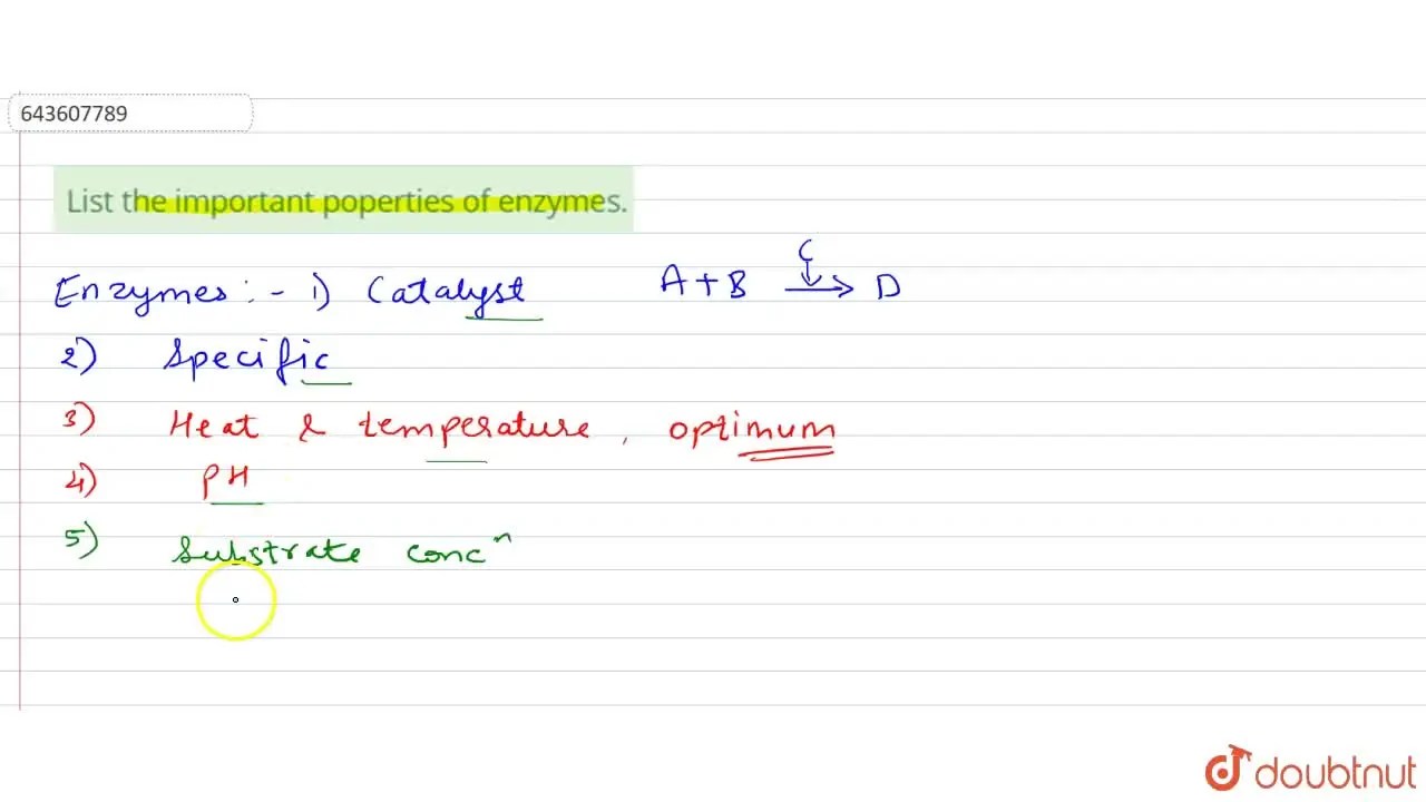 [Marathi Solution] List the important poperties of enzymes.