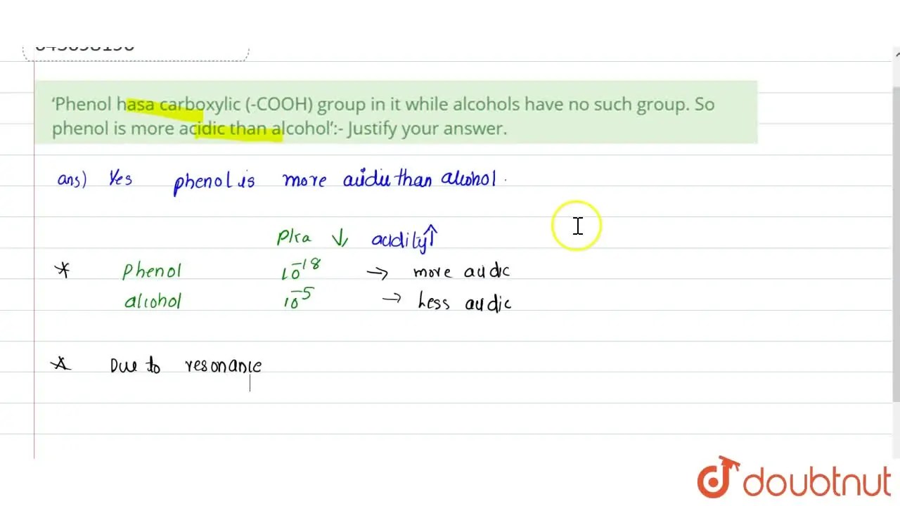 [Malayalam] ‘Phenol hasa carboxylic (COOH) group in it while alcohols