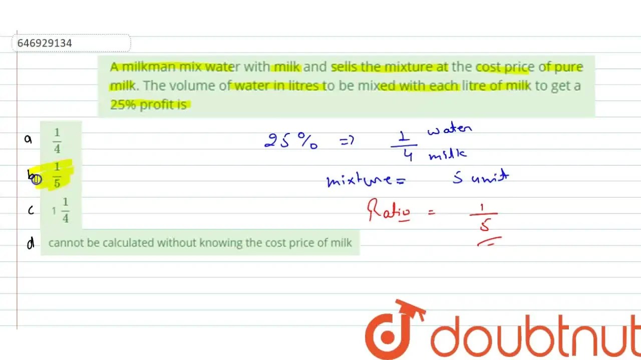 A milkman mix water with milk and sells the mixture at the cost price