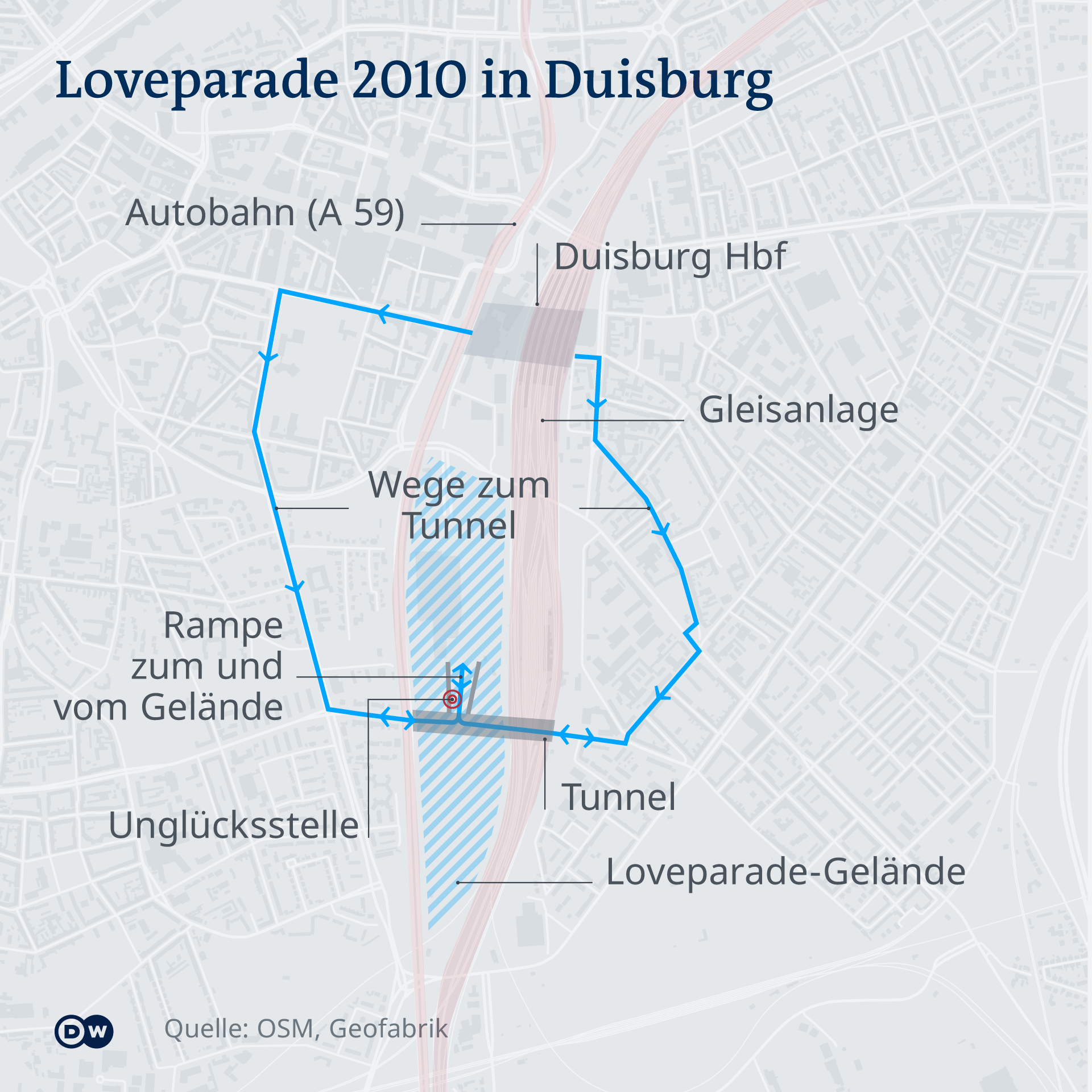 Karte Gelände 10. Jahrestag des LoveparadeUnglücks ″Das tut unheimlich weh