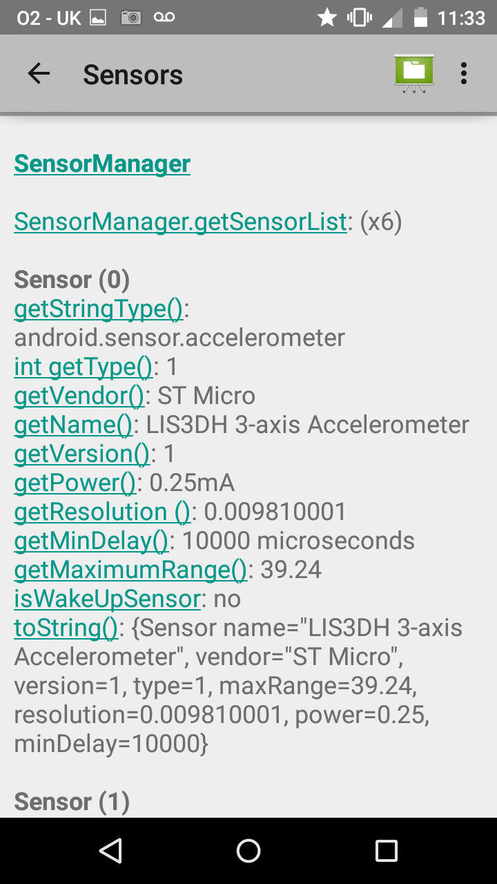 Build your own Android app 10 Device Description sensor manager