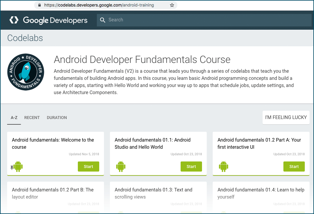 Getting to grips with an Android Developer Fundamentals course