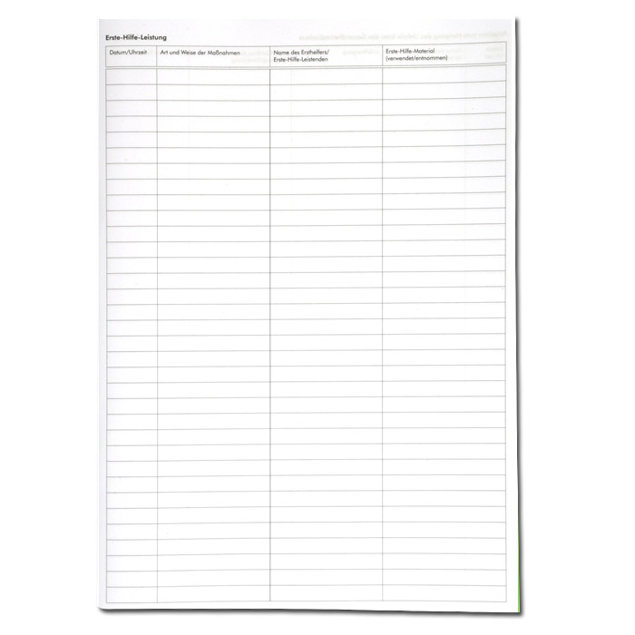First Aid Kit Log Book DIN A4
