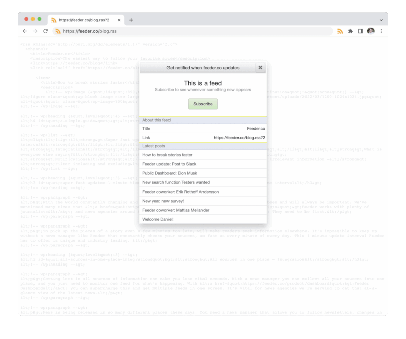 Feeder update New subscrib... Feeder RSS Feed Reader