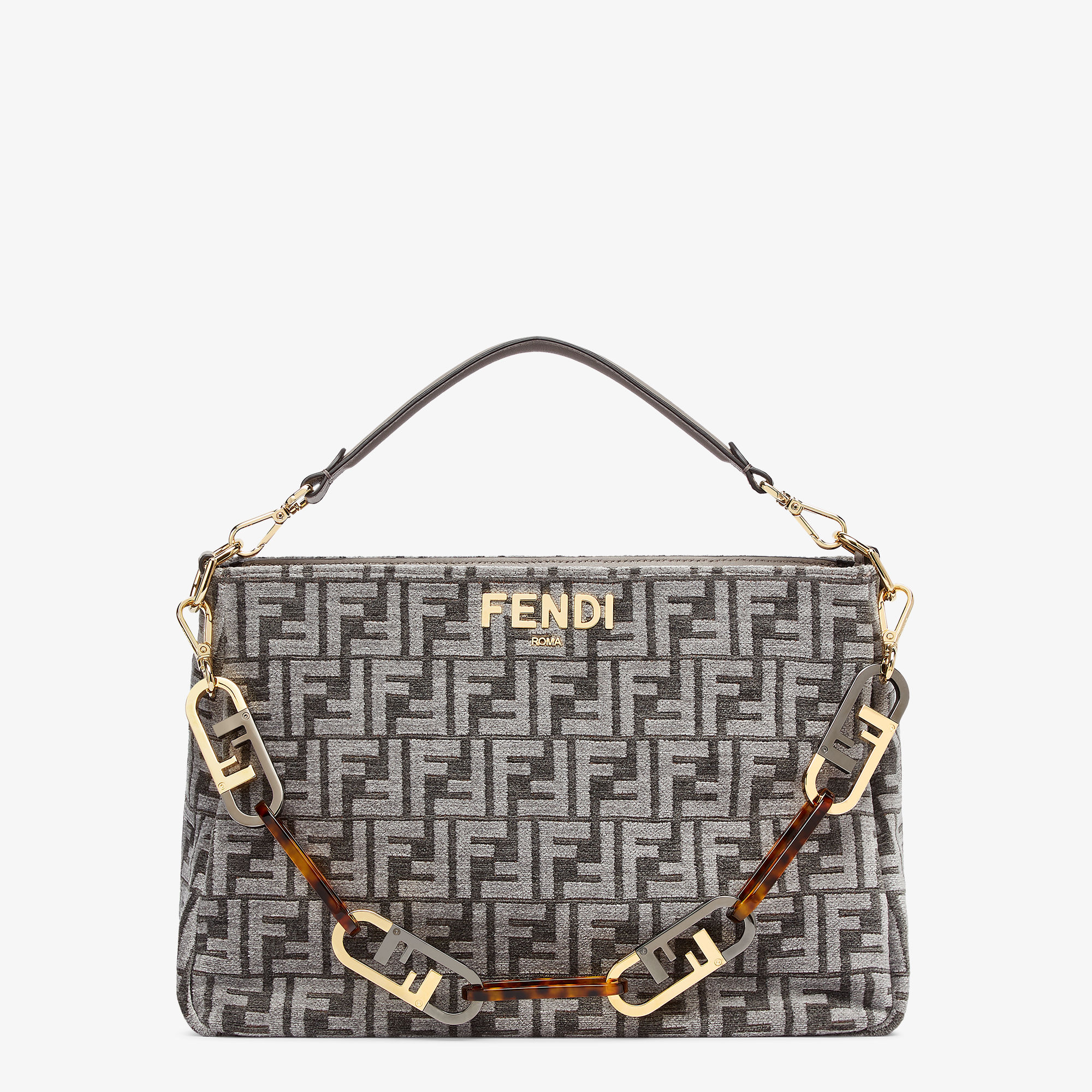 Fendi O’Lock Zipper Dark gray tapestry fabric bag Fendi