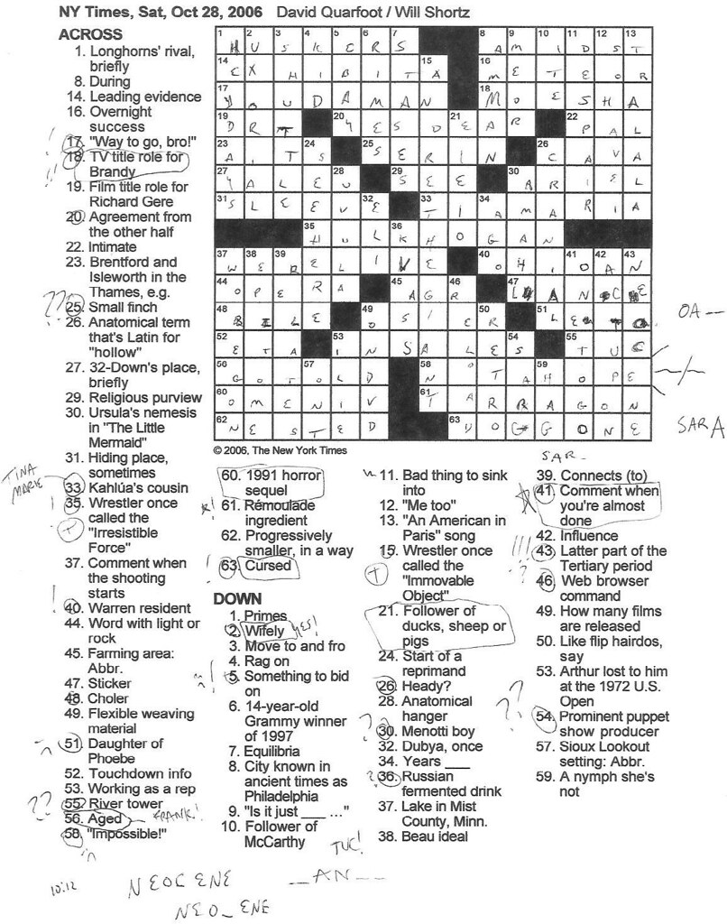 Rex Parker Does the NYT Crossword Puzzle SATURDAY, Oct. 28, 2006