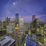 Houston Skyline - Moon Over Esperson Chase and Pennzoil Place West Side