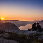 Kiss near Preikestolen at sunrise