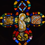 East Anglian angel playing a harp (15th Century) with fragments of Continental glass (17th Century)