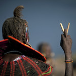 Pokot old woman leaning on a stick - Kenya