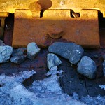Lanscape on Ice, Wood, Rocks and train bolts