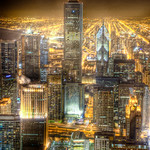 AON Center, Pru2, NBC Building, Tribune Tower viewed from the Hancock