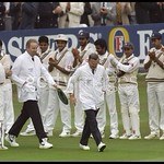 Umpire Dickie Bird entering the test arena for the last time-India vs England 2nd test Lords 1996