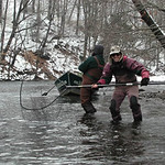 Skip is tight to a Salmon River Steelhead and I'm ready with the net! har-har!