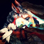 Painted Horse Bust Sculpture With Native American Theme